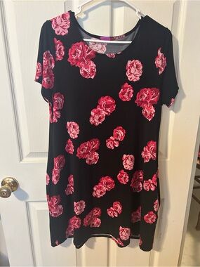 Black Mini Dress with Pink Floral Print
